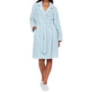 NWT Flora Nikrooz Cozy Notch Collar Robe Blue